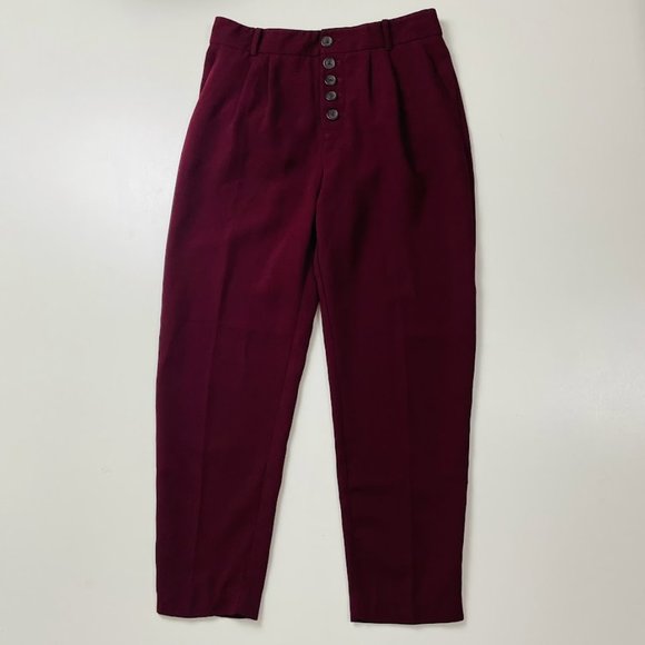 NWT By Anthropologie Sasha Wine Trousers Button Front Tapered Burgundy High Rise - Picture 14 of 16